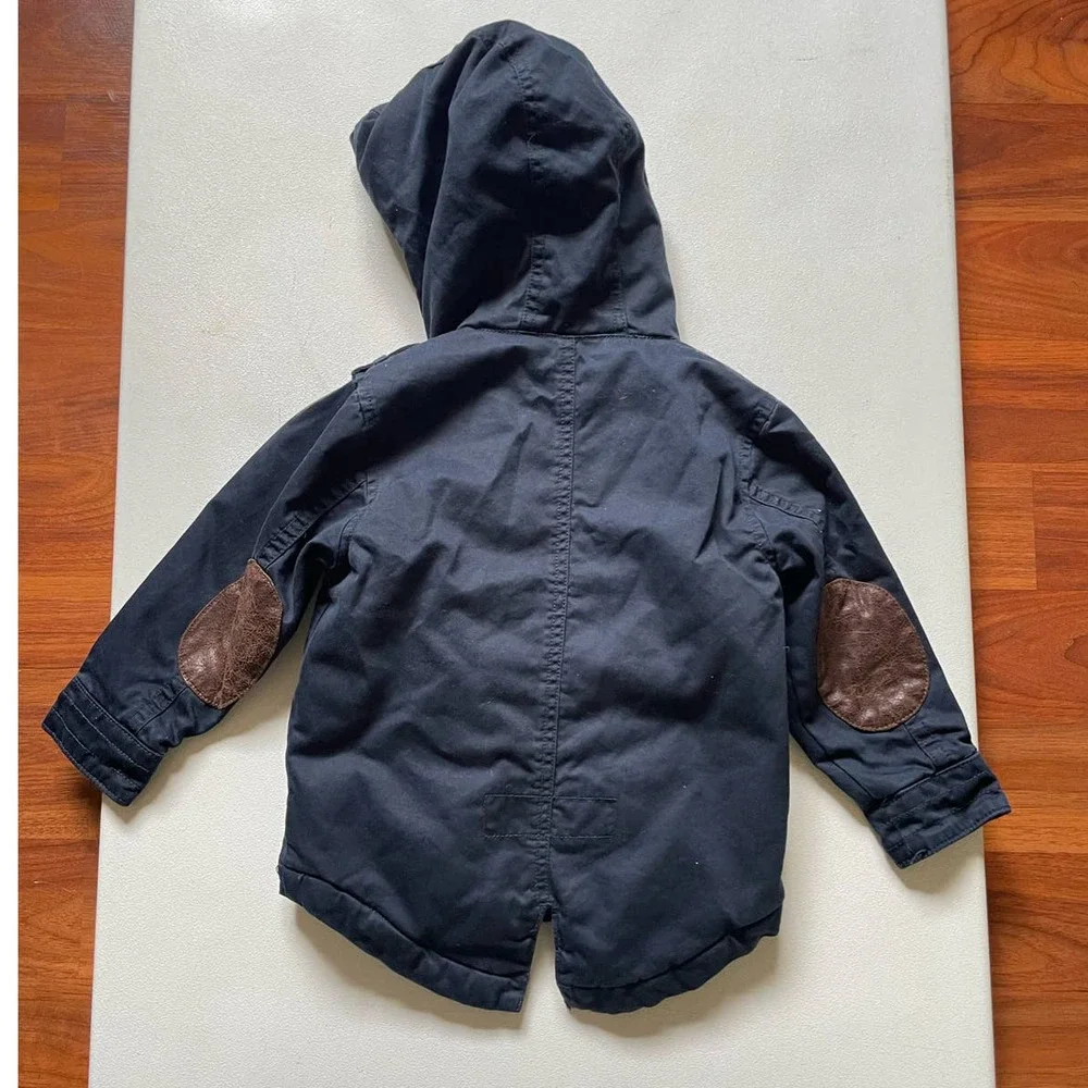 Baby Gap 100% Cotton Navy Blue Hooded Coat with Elbow Patches • Size 3T 🗣